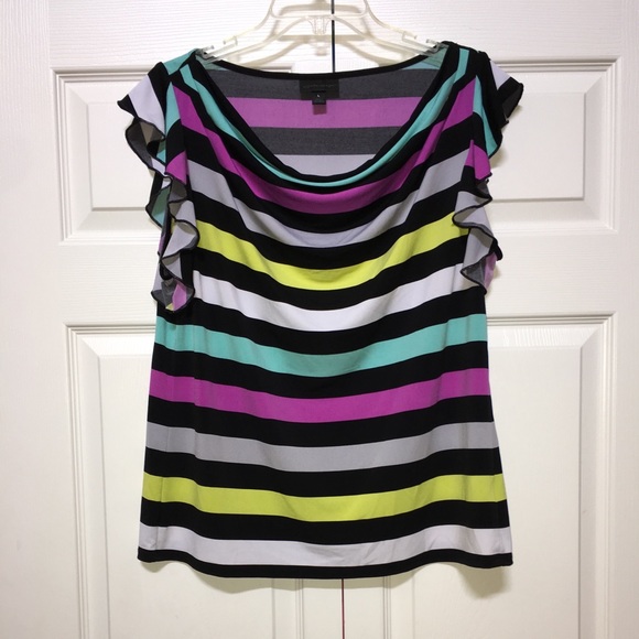 Tops - CUTE STRIPED COWELL NECK TOP WITH FLUTTER SLEEVES